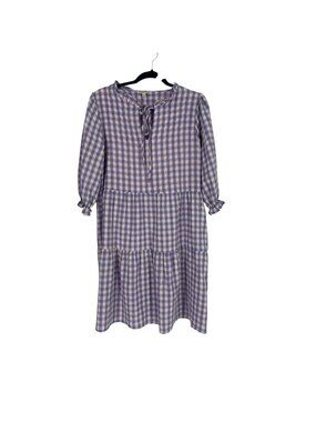 Nanette Lepore Gingham Dress 12 Purple Tiered Babydoll Peasant Cottagecore